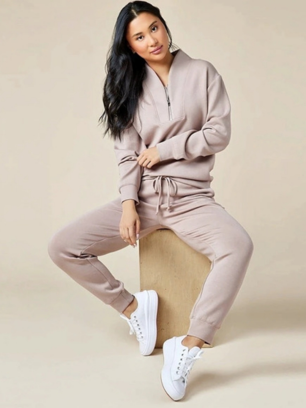 NWOT Softies DreamTech 1/4 Zip Jogger Lounge Set - Color Coco